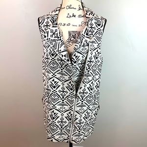 Southwestern Style Aztec Tribal Print Long Vest Biker Moto